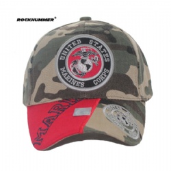 Wholesale camo 6 panesl baseball Hat with joint patch embroidery on brim